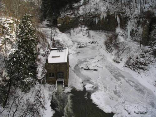 Power Plant as seen from the suspension bridge in winter