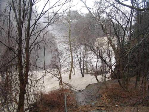 Flooded path to Ithaca Falls